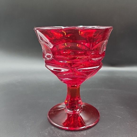 Fostoria Argus Ruby Red Stemmed Wine Sherbet Glasses 5" Vintage 8oz set of 4 - Picture 2 of 9